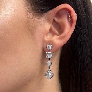2.58Cttw Baguette And Round Cut Diamond Drop Earrings 18K White Gold